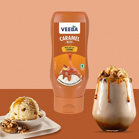 Veeba Caramel Bliss Syrup - No Synthetic Colours & Artificial Flavours, 380 G