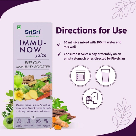 Sri Sri Tattva Immu-Now Juice - Everyday Immunity Booster | Pippali, Amla, Tulasi, Amruth & Many More Potent Herbs To Build A Strong Resistance To Ailments | 1L