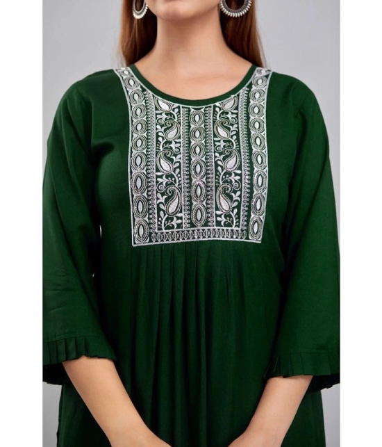 Kapadia Rayon Embroidered A-line Womens Kurti - Green ( Pack of 1 ) - None