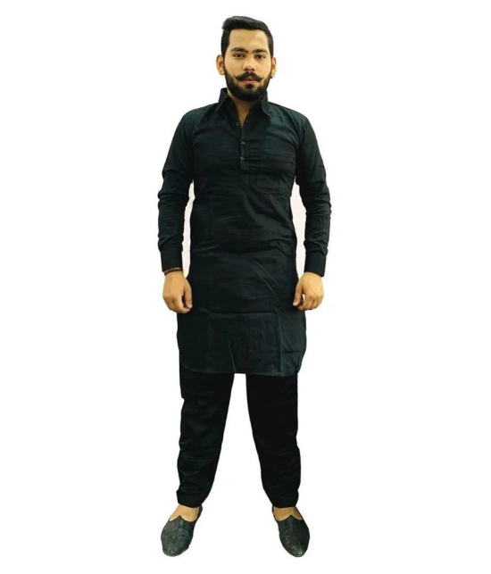 Preen Black Cotton Pathani Suit Single Pack - None