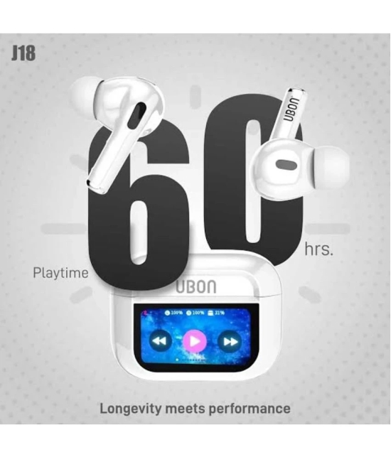 UBON J18 SCREEN TUCH BUDS Bluetooth True Wireless (TWS) On Ear 60 Hours Playback Active Noise cancellation IPX4(Splash & Sweat Proof) White