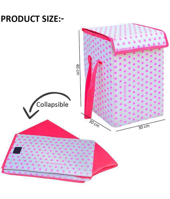  45 L-Pink Nylon Foldable Storage Box/Laundry Bag for Clothes|Toy Storage Box with Lid & Handle, Toys Organiser with Side Handles