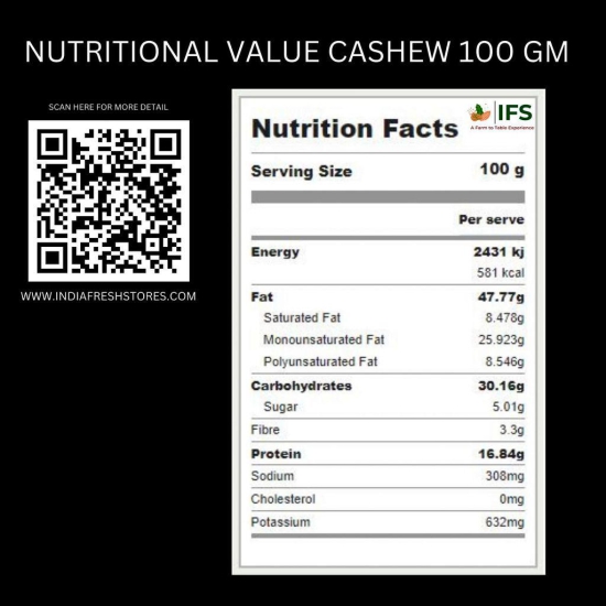 NATURAL WHOLE CASHEW 250 GM