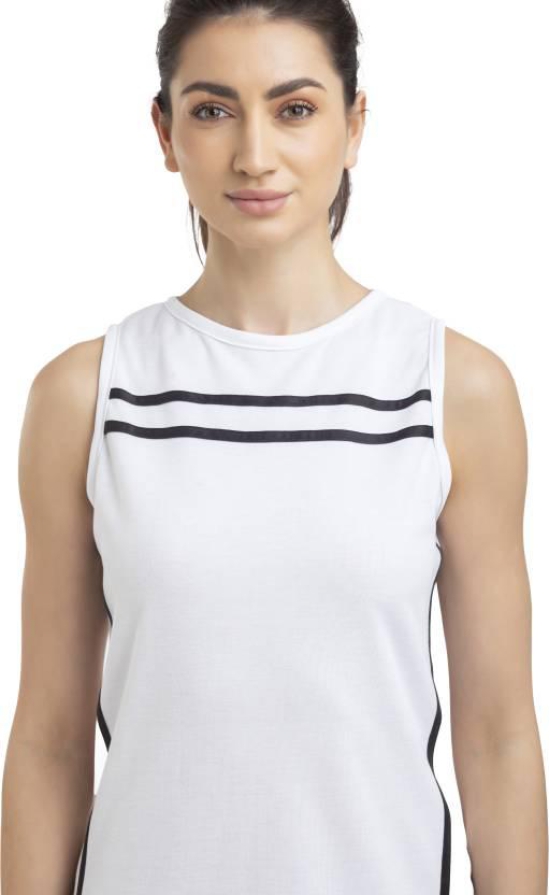 Women Striped Round Neck Poly Cotton White T-Shirt