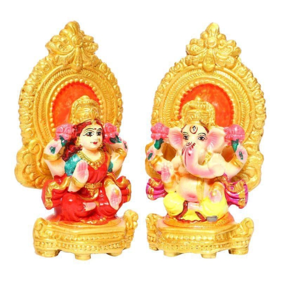 KSI Clay Laxmi Ganesha Idols Statue for Puja/Mandir/Home Temple/Spirituality/Positivity