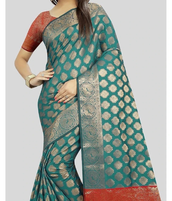 Gazal Fashions - Rama Banarasi Silk Saree With Blouse Piece ( Pack of 1 ) - Rama