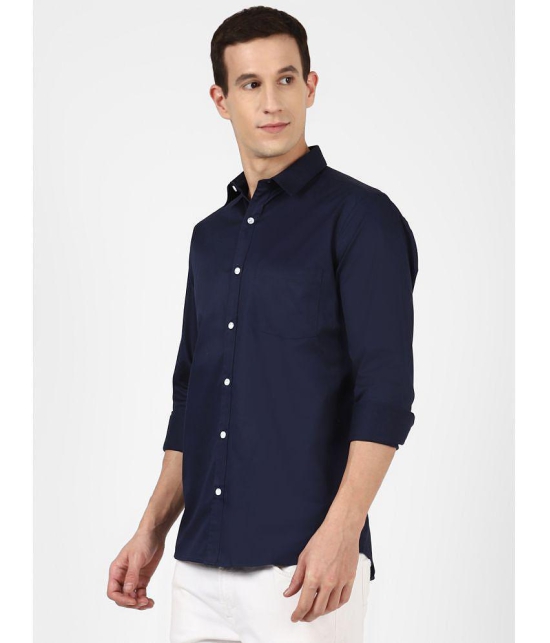 UrbanMark Mens 100% Cotton Full Sleeves Slim Fit All Over Solid Casual Shirt-Navy - None