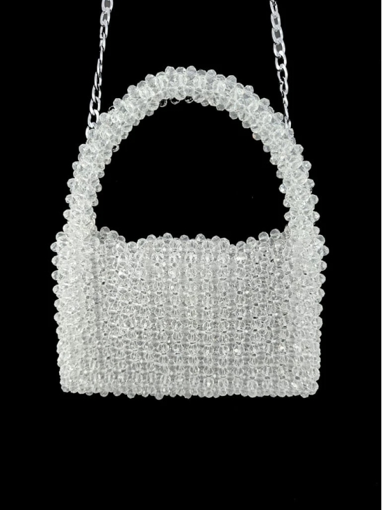 FHS Wedding & Party Style  Crystal Work clutch bag -White