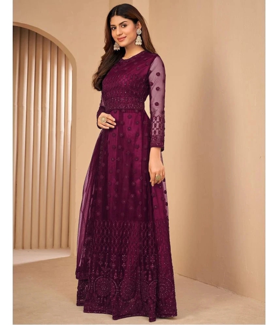 A TO Z CART Magenta Flared Net Womens Semi Stitched Ethnic Gown ( Pack of 1 ) - None