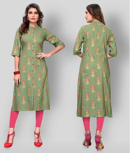 Vbuyz - Green Rayon Womens Front Slit Kurti ( Pack of 1 ) - S