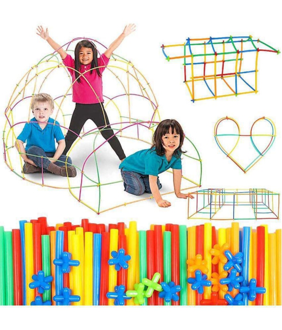 Fratelli Colorful Pipe Straw Stick Building Block Educational Assembly Toy for Kids (100 Pieces)