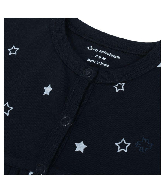 My Milestones T-shirt Half Sleeves Girls Navy Blue Stars /Pink Stripes-2Pc Pack - 6-9M - None