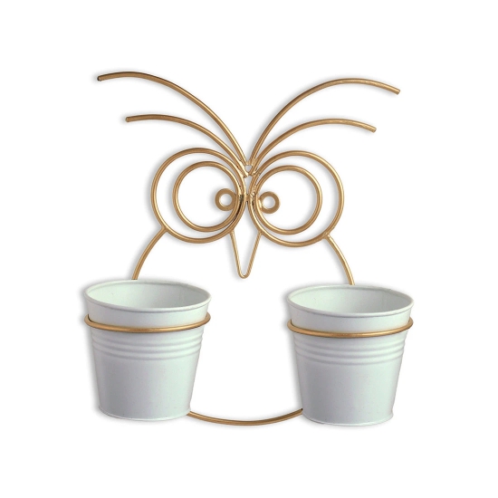 Owl Wall Planter Pots In Galvanized Iron (12 Inch, Brass Finish)