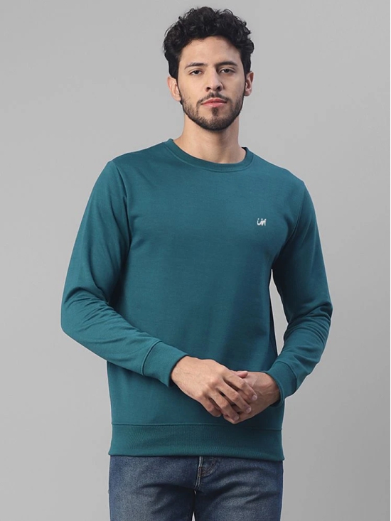 UrbanMark Men Regular Fit Solid Full Sleeves Round Neck Fleece Sweatshirt-Teal Blue - None