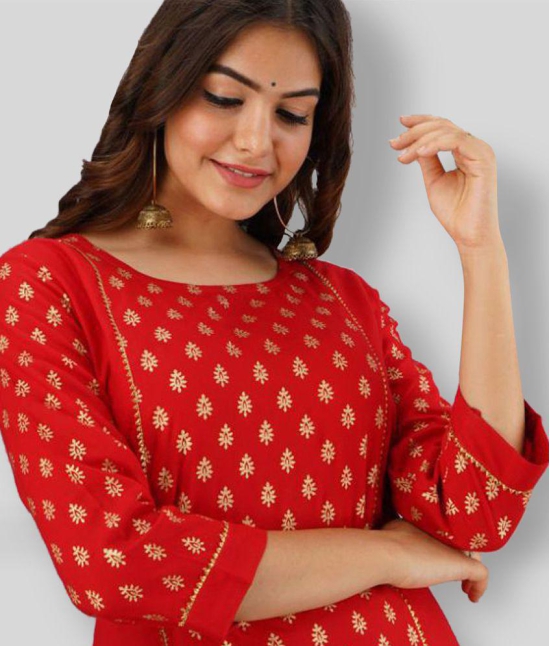 FABRR - Red Rayon Womens Straight Kurti ( Pack of 1 ) - None