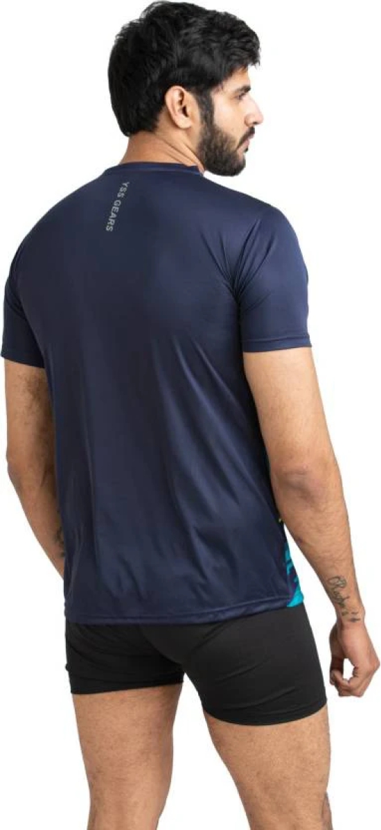 Men Printed Round Neck Polyester Navy Blue T-Shirt