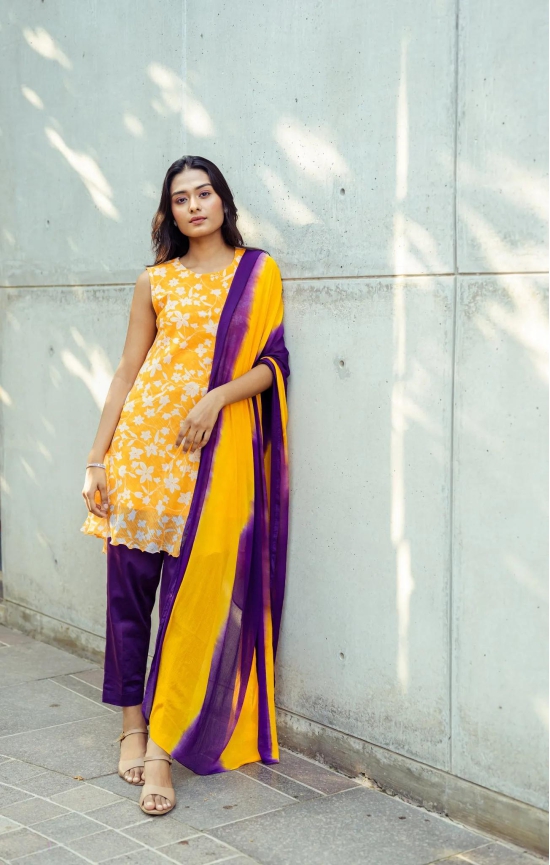 Purple Mustard Suit Set with Salsa Dupatta-XL