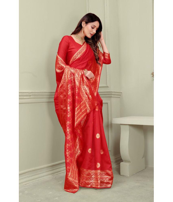 ofline selection - Red Cotton Blend Saree With Blouse Piece ( Pack of 1 ) - Red