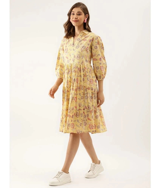 Divena Cotton Printed Midi Womens Fit & Flare Dress - Yellow ( Pack of 1 ) - None