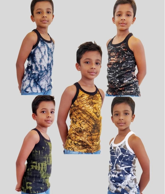 HAP - 100% Cotton Printed Multi Color Boys Vest ( Pack of 5 ) - None