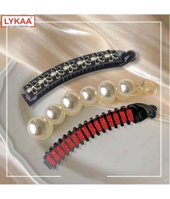 Lykaa Pearl Banana Clip Clutchers Acrylic Hair Barrettes Korean Hair Claw Clip for Women - 3Pcs - Multi