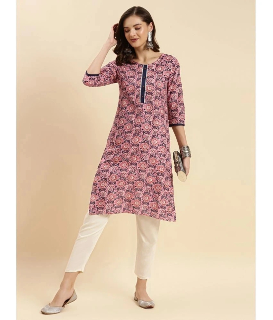 Rangita Women Pink Cotton Printed Knee Length Straight Kurti - None