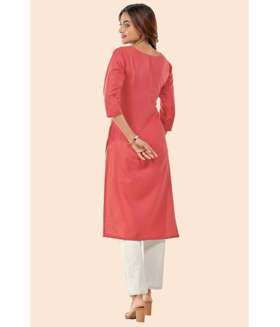 Glomee - Coral Cotton Women's Straight Kurti ( Pack of 1 ) - None