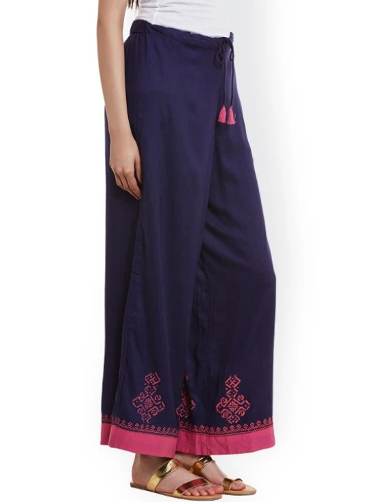 Women Navy Blue Printed Relaxed Fit Palazzo Trousers