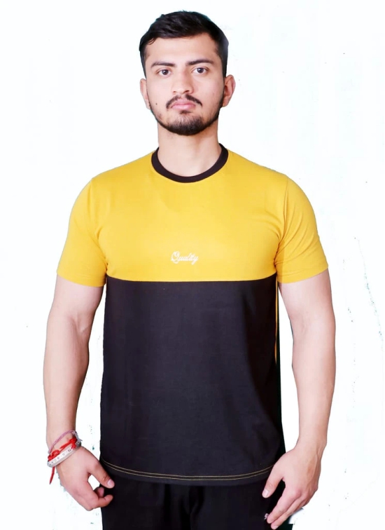 NVA Quality Solid Men's Round Neck Cotton Blend Half Sleeve Mustard Black T-Shirt