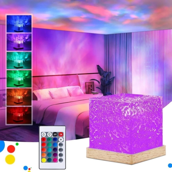 Water Ripple Night Light Color Changing Crystal Lamp Ocen Wave Projector