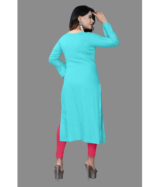 haya fashion - Turquoise Rayon Women's Straight Kurti ( Pack of 1 ) - None