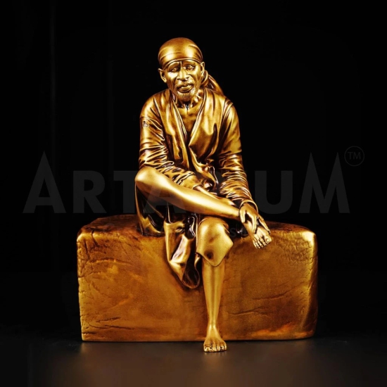 Artarium Car Dashboard Resin Sai Baba Idol Home Decor Item Sai Baba Murti Statue for Gift (Pack-1) Height -4 inch