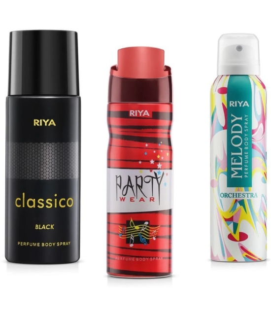 Riya Classico, Party Wear & Melody Deodorant Spray & Perfume For Unisex 450 ( Pack of 3 )