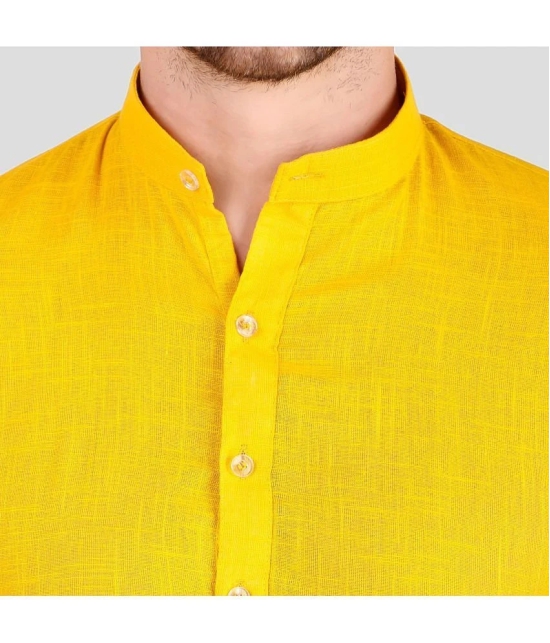 Preen Yellow Cotton Blend Regular Fit Mens Kurta Pyjama Set ( Pack of 1 ) - None