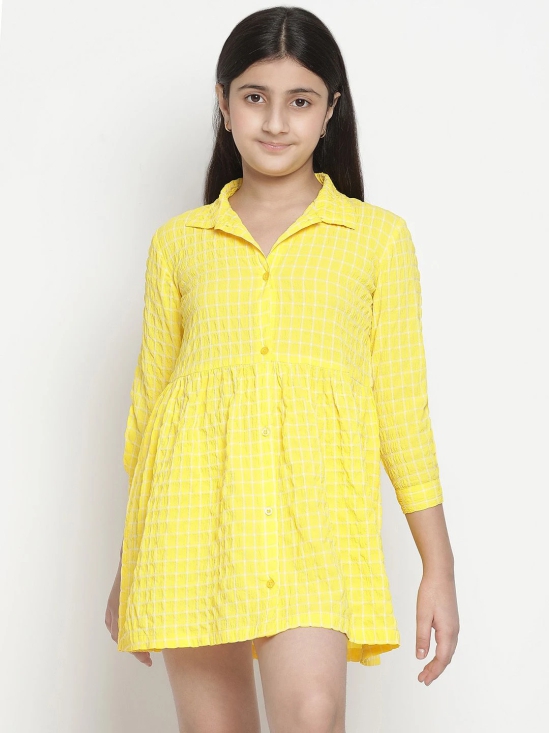 Oxolloxo Yellow Checked Satin Shirt Midi Dress