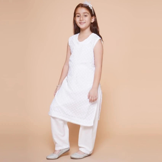 Arshia Fashions White Cotton Blend Girls Salwar Kameez Set ( Pack of 1 ) - None