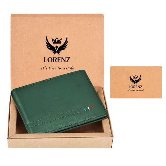 Lorenz Forest Green Leather Bi-Fold Wallet - RFID Blocking