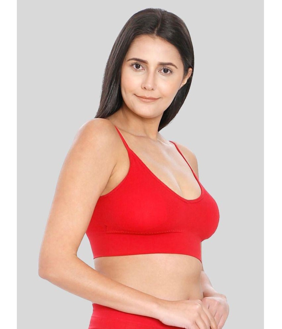 ILRASO - Red Cotton Blend Removable Padding Women's Sports Bra ( Pack of 1 ) - None