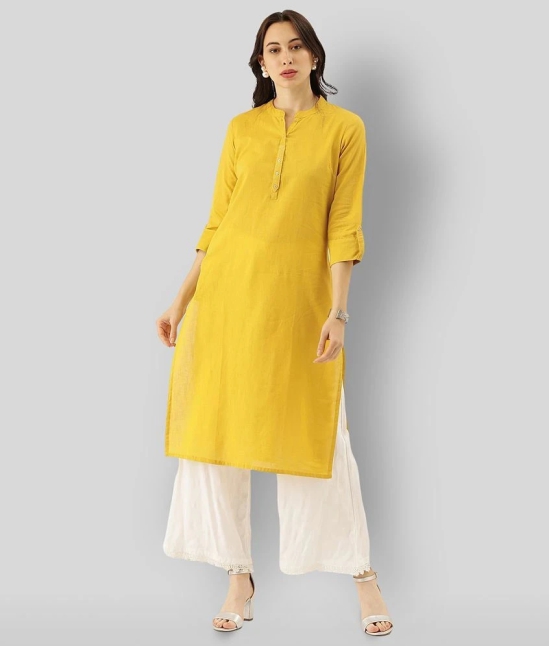 Divena - Yellow Cotton Womens Straight Kurti ( Pack of 1 ) - L