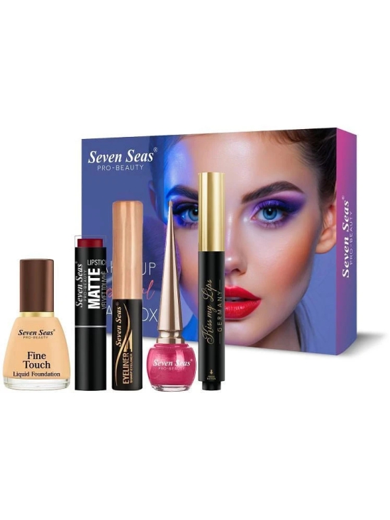 Seven Seas Combo With Liquid Foundation+Matte Lipstick+Eyeliner+Pink Eyeliner+Lip Balm Pack of 05