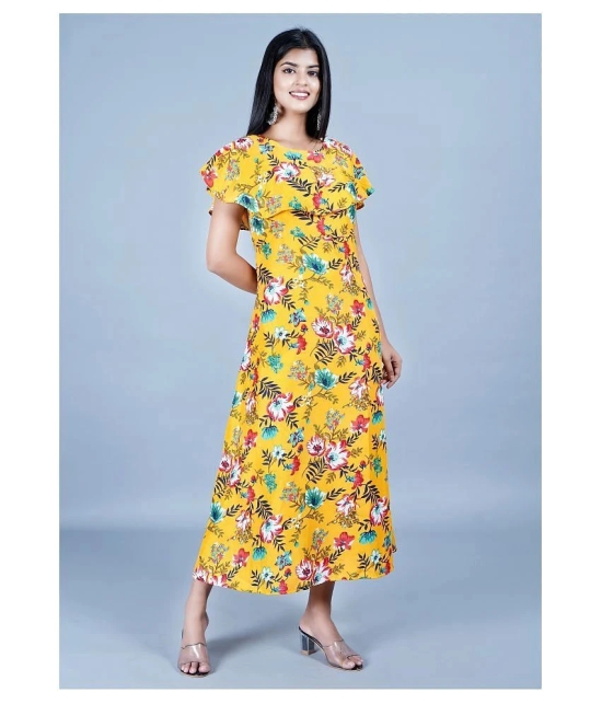 Rangun Crepe Yellow A- line Dress - Single - L