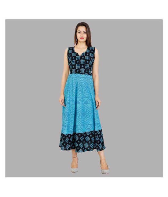 Rangun Cotton Blue A- line Dress - 2XL