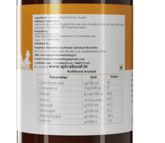 Lemon Honey Squash (700ml)