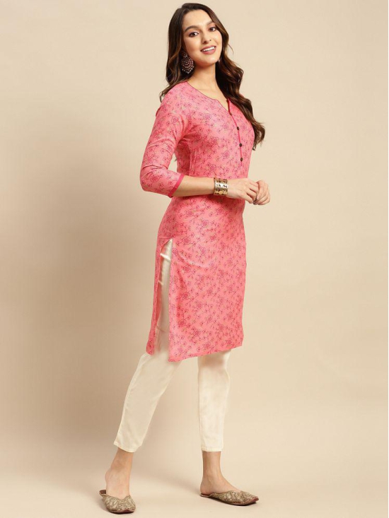 Rangita Women Rayon Pink Floral Printed Knee Length Straight Kurti - None