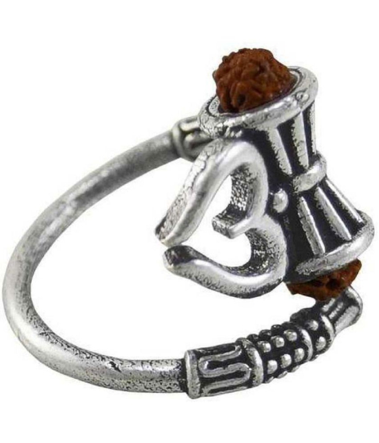 PAYSTORE Rudraksha Trishul Damroo Designer Oxidized Silver Bahubali Ring Unisex Cuff Ring for Men & Women Boys - None