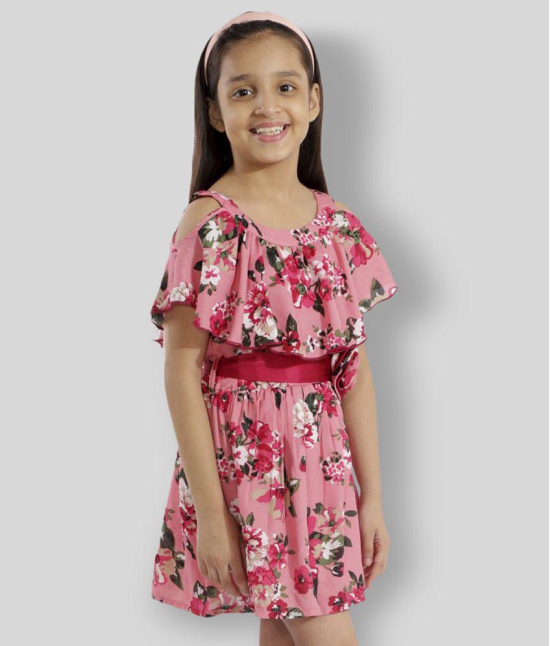 Kids Cave - Pink Crepe Girl's A-line Dress ( Pack of 1 ) - None