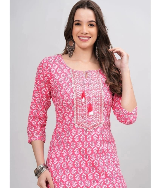 JC4U Cotton Printed Straight Womens Kurti - Pink ( Pack of 1 ) - None