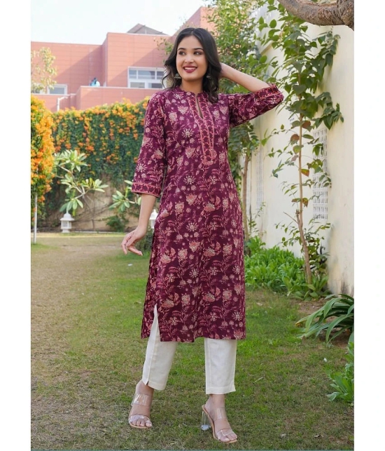 Vbuyz Cotton Printed Straight Womens Kurti - Purple ( Pack of 1 ) - None