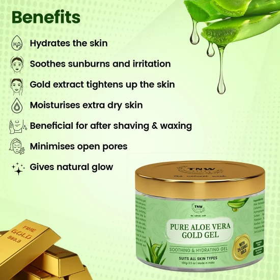 Pure Aloe Vera Gold Gel (With 90% Aloe Vera & 24 Carat Gold Leaves)