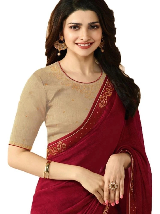 Gazal Fashions Georgette Printed Saree With Blouse Piece - Maroon ( Pack of 1 ) - Maroon